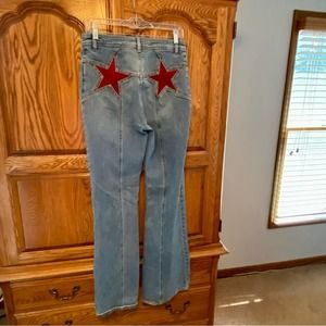 We the Free Firecracker Flare Jeans High Rise Suede Stars Sz 29 Urban Outfitters
